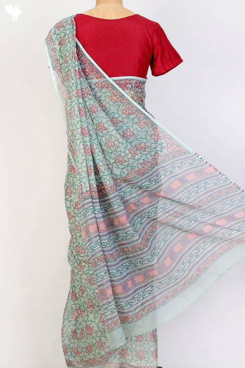 Bengal Cotton Saree In Floral Block Print